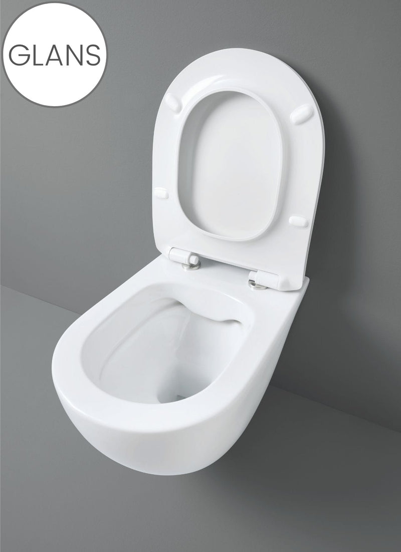 Artceram toilet glans wit met Tece inbouwreservoir en bedieningspaneel Square II PVD