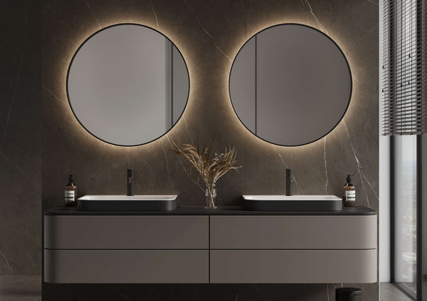 Blend ronde spiegel Toronto zwart met led en spiegelverwarming - 60 cm
