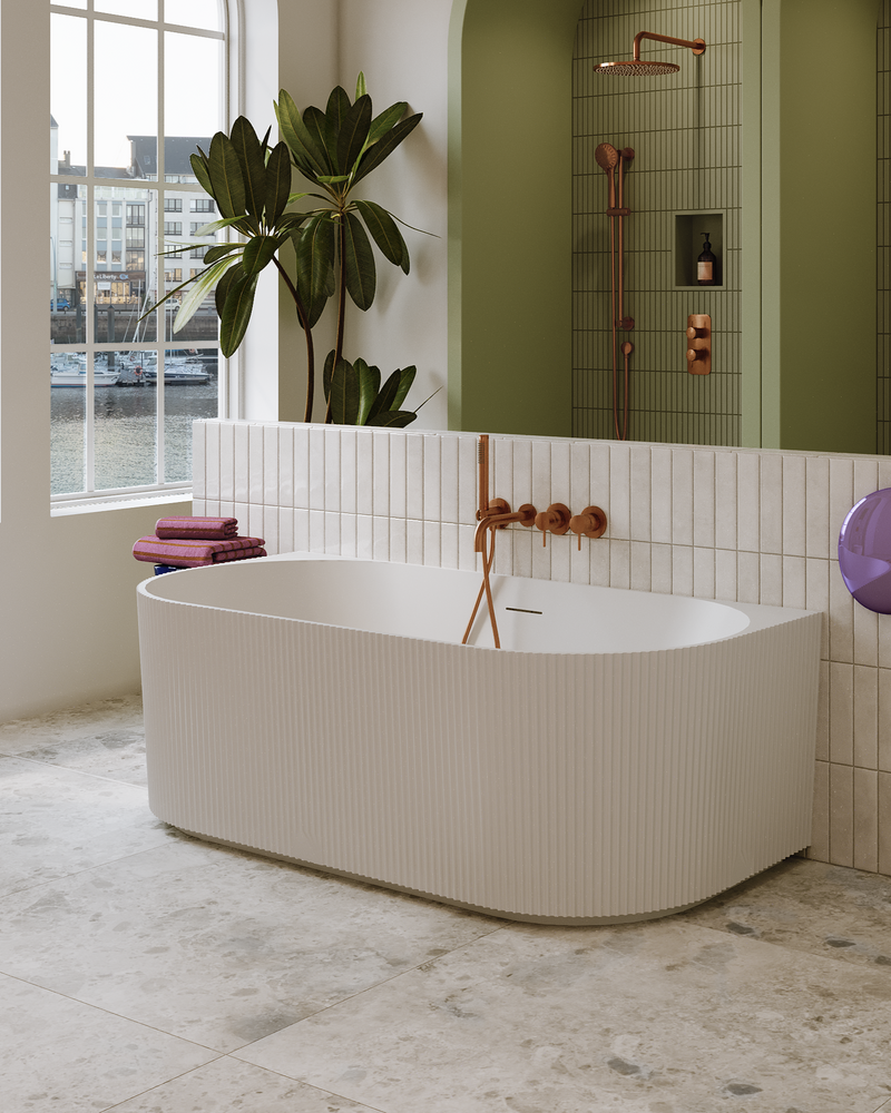 Mastello acryl half vrijstaand bad Flow ribbed mat wit - 170 cm