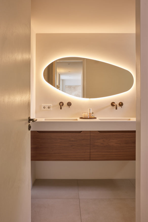 Meir koperen wandkraanset met uitloop 20 cm en mengkraan lang