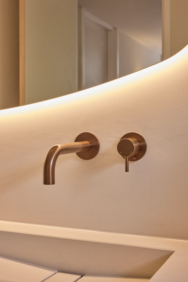 Meir koperen wandkraanset met uitloop 20 cm en mengkraan lang