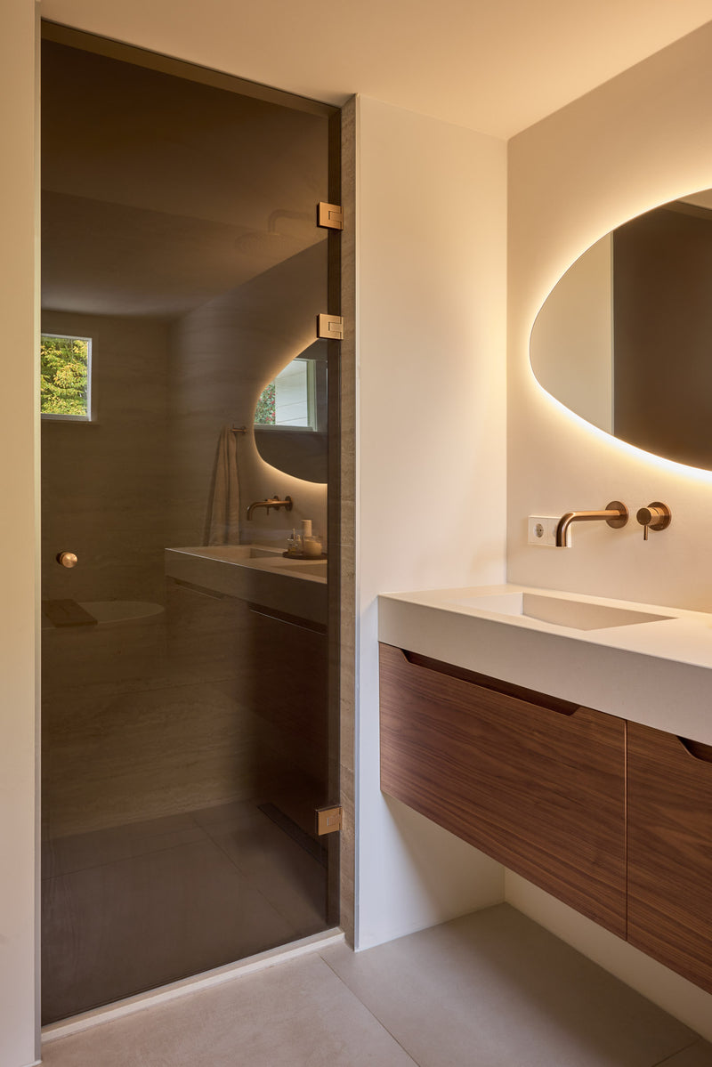 Meir koperen wandkraanset met uitloop 20 cm en mengkraan lang