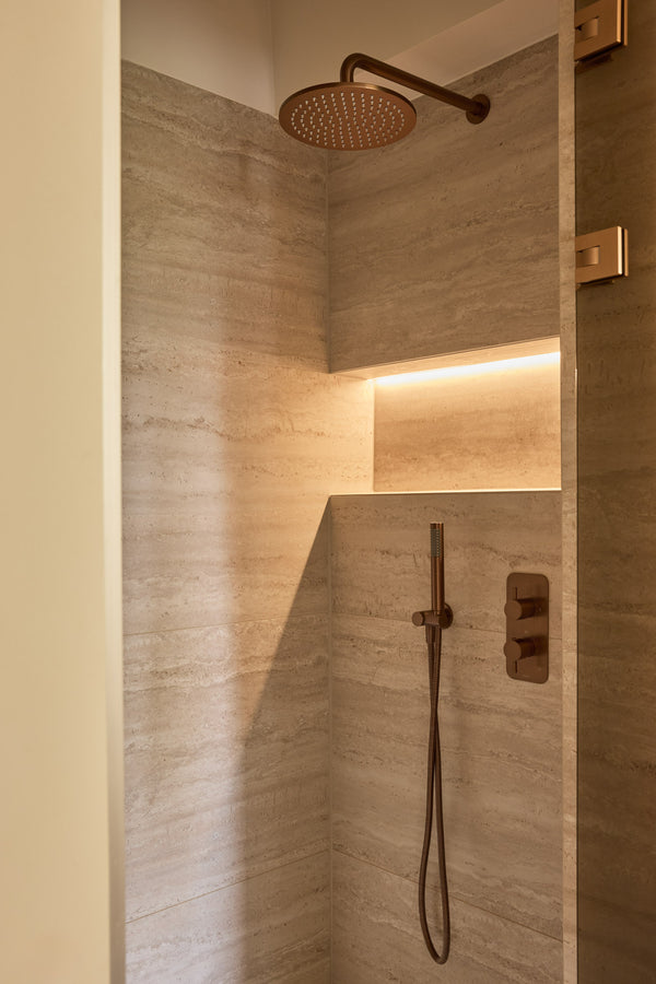 Meir koperen inbouw doucheset met handdouche en thermostaatkraan