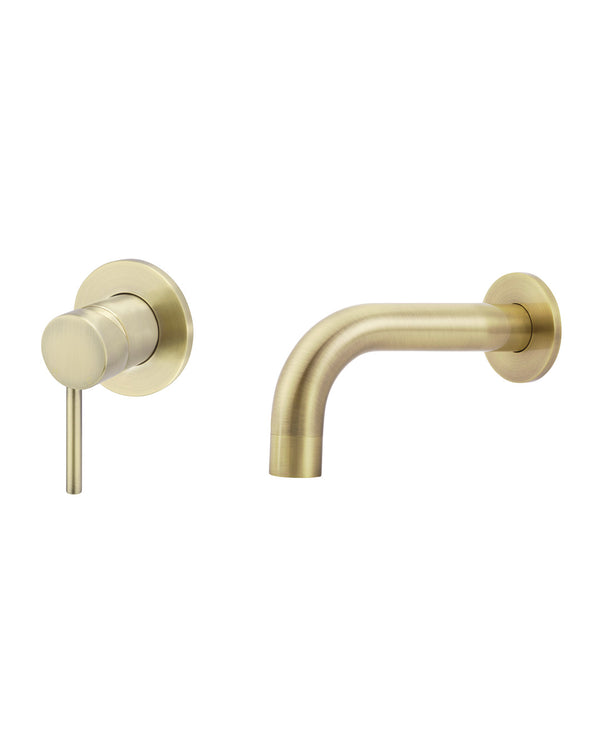 Mastello gouden wandkraanset met uitloop 13 cm en mengkraan lang