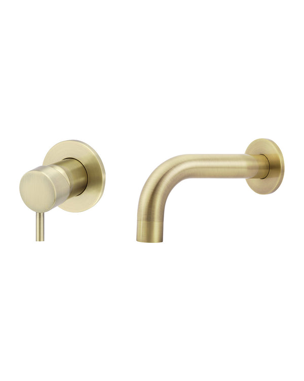 Mastello gouden wandkraanset met uitloop 13 cm en mengkraan kort