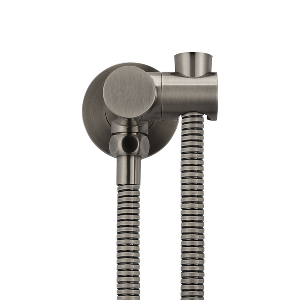 Gun metal handdouchehouder met watertoevoer en slang