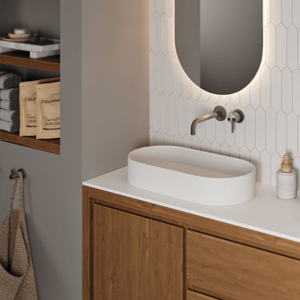 Mastello badkamerstijl Scandinavisch met solid surface waskom en afdekplaat