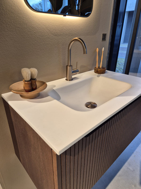 Mastello badmeubel Bloom eiken bruin grooved met wastafel (showroom model) - 80 cm