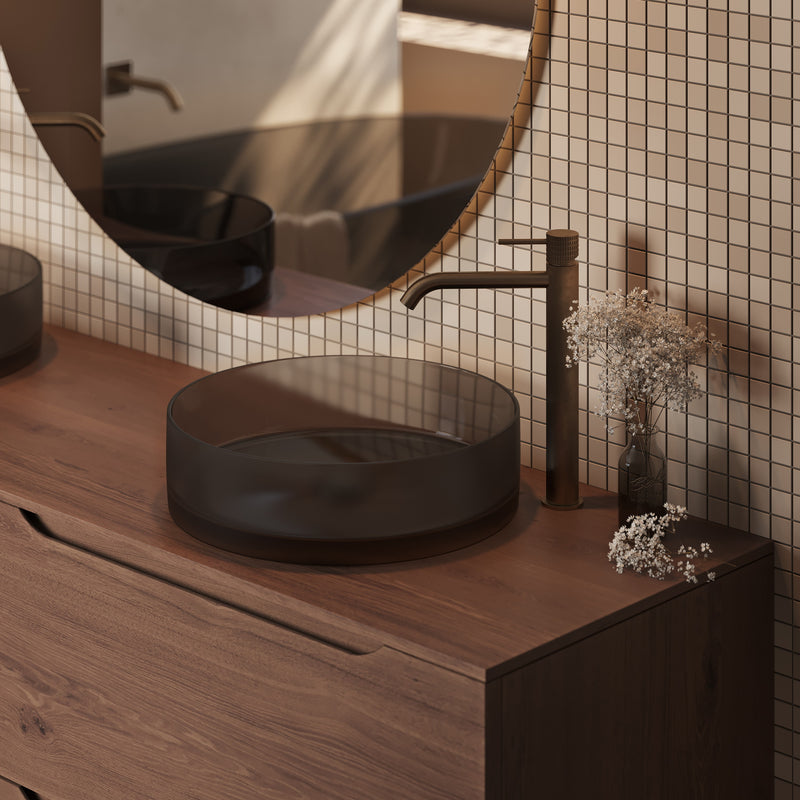 Mastello transparante Legend waskom zwart in wellness badkamer