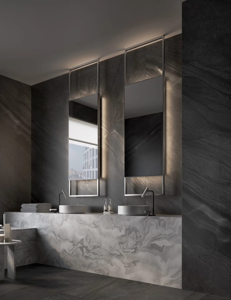 Maarwerkspiegel Cannes 2 stuks met led en spiegelverwarming gun metal