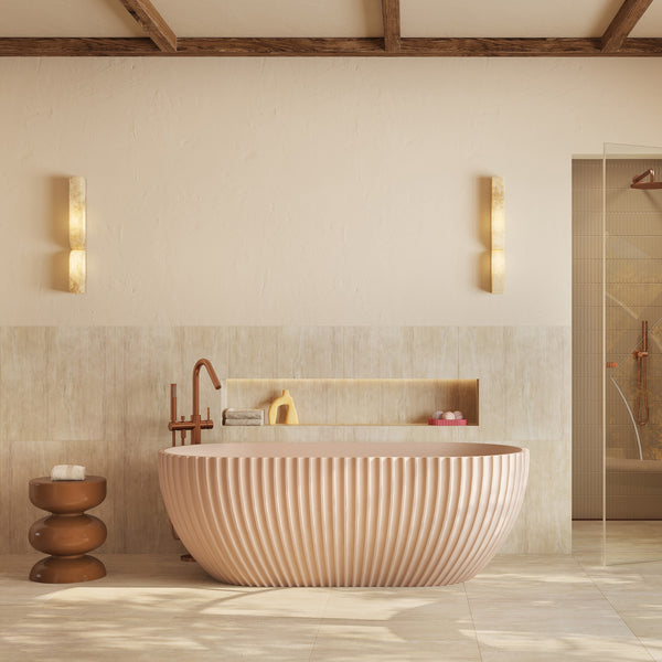 Beige badkamer met sunkissed Mastello Oyster bad