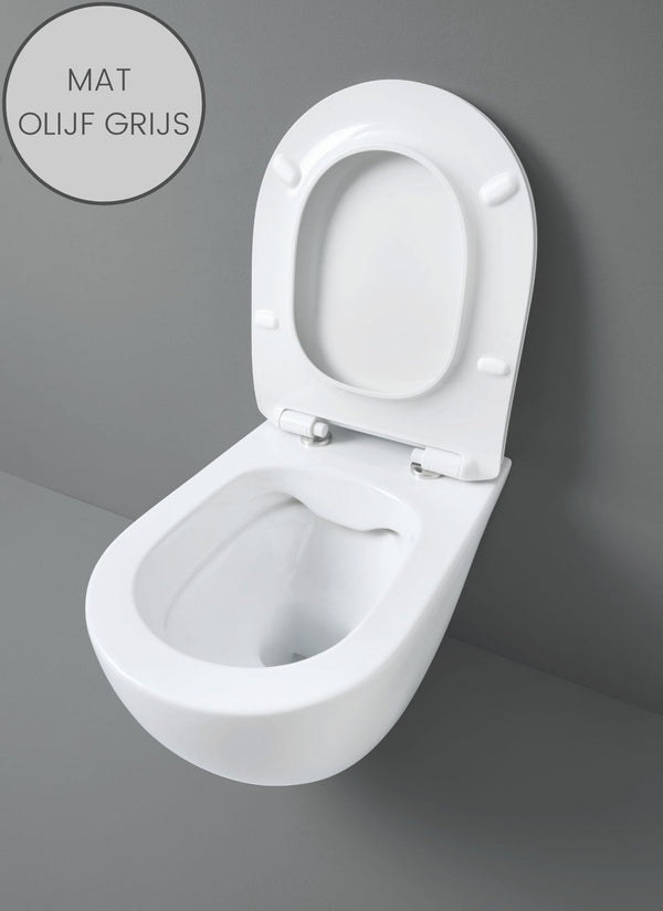 Hangend toilet rimless met soft-close toiletzitting mat olijf grijs 4