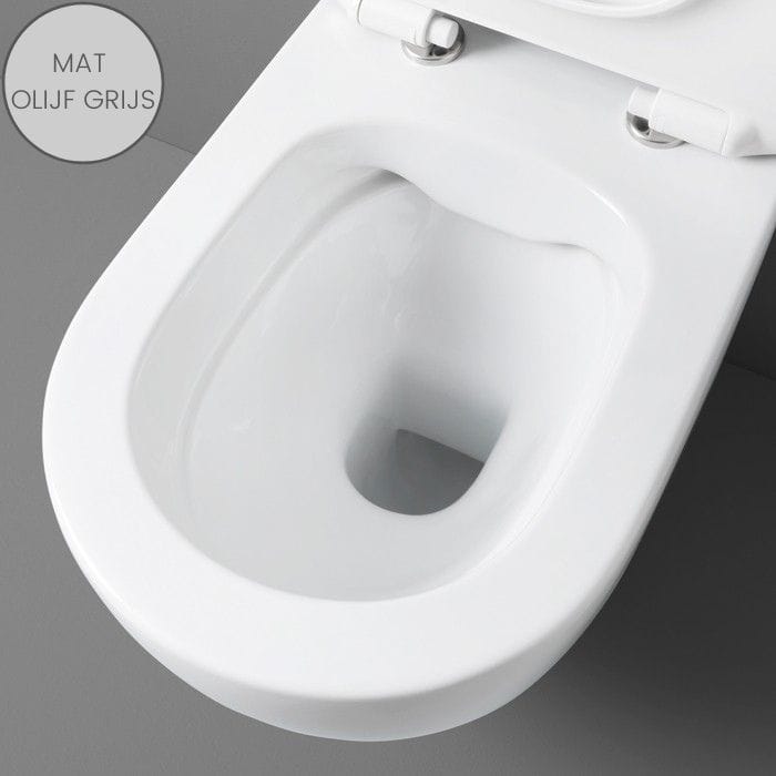 Artceram toilet mat olijf grijs met Tece inbouwreservoir en bedieningspaneel Square II PVD