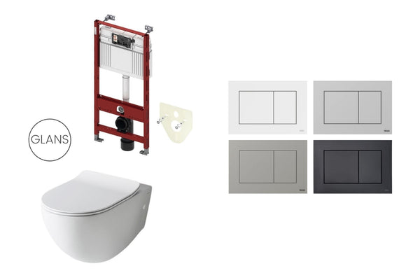 Toilet wit glans met inbouwreservoir en kunststof bedieningspaneel 1