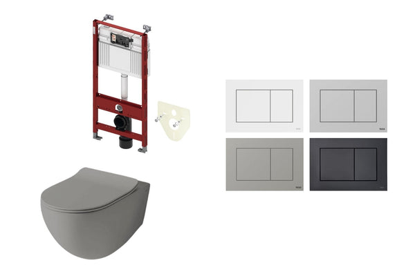 Mat olijf grijs toilet met inbouwreservoir en kunststof bedieningspaneel 1