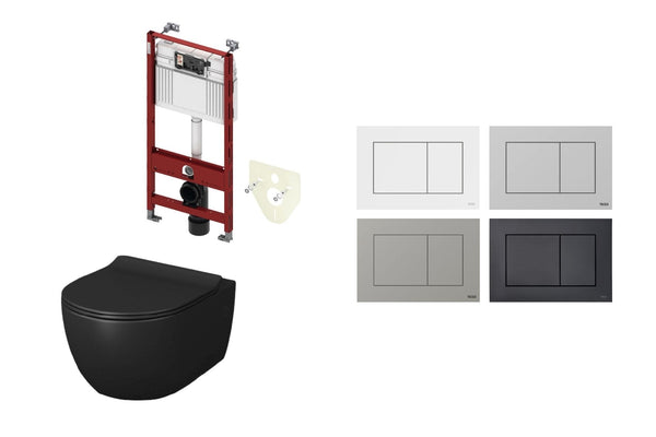 Mat zwart toilet met inbouwreservoir en kunststof bedieningspaneel 1