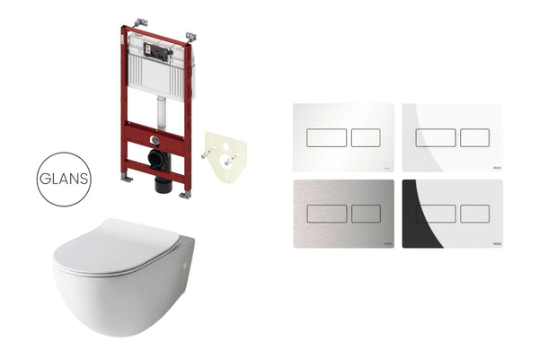 Wit glans toilet met inbouwreservoir en RVS bedieningspaneel 1
