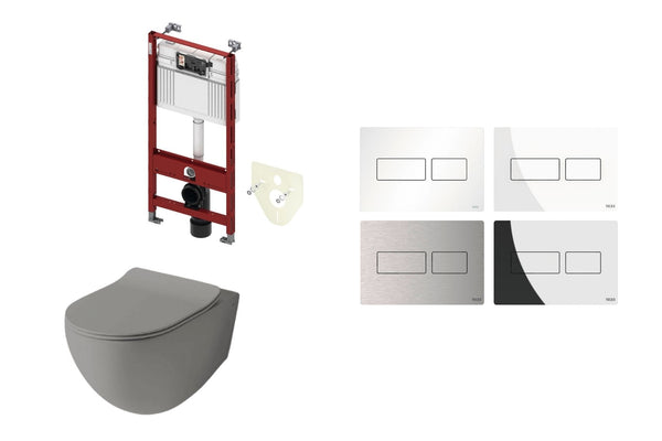 Mat olijf grijs toilet met inbouwreservoir en RVS bedieningspaneel 1