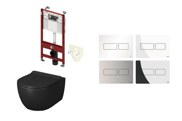 Mat zwart toilet met inbouwreservoir en rvs bedieningspaneel 1