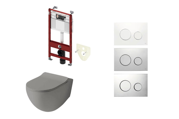 Mat olijf grijs toilet met inbouwreservoir en kunststof rond bedieningspaneel 1