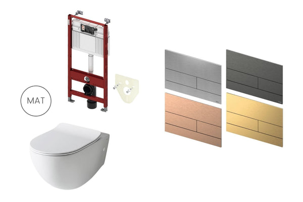 Mat wit toilet met inbouwreservoir en vierkant bedieningspaneel PVD 1