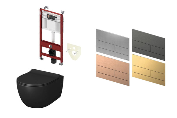 Toilet mat zwart met inbouwreservoir en vierkant bedieningspaneel PVD 1