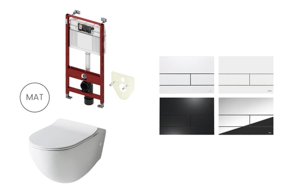 Toilet mat wit met inbouwreservoir en metalen bedieningsplaat 1