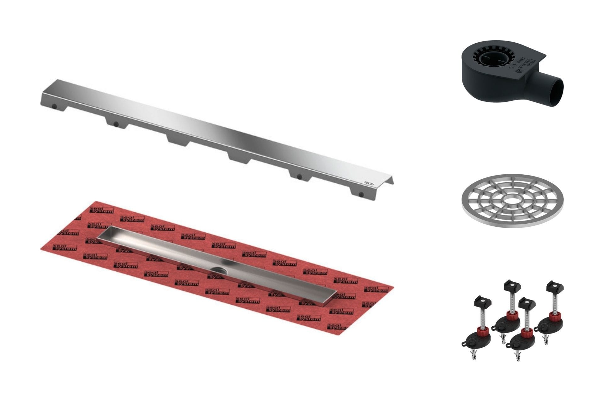 Tece RVS douchegoot set Drainline Steel II vlak 150 cm Mastello