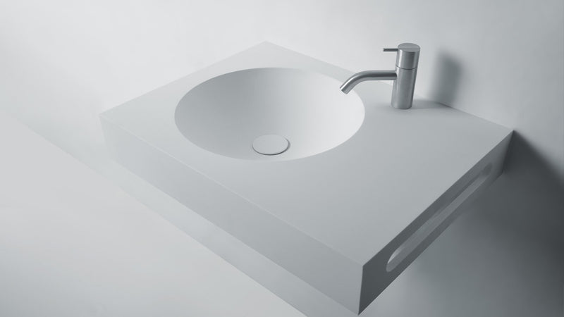 Ideavit solid surface enkele wastafel Solidnext mat wit met handdoekhouder - 60 cm