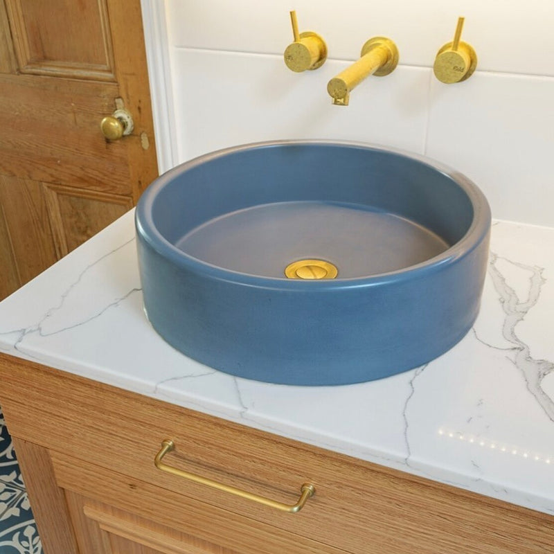 Nood betonnen waskom Bowl rond Copan Blue - 40 cm