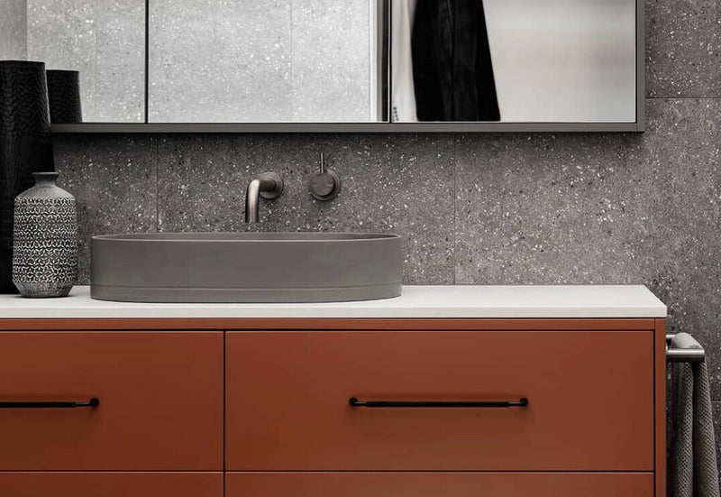 Nood betonnen waskom Pill ovaal Mid Tone Grey - 58 cm