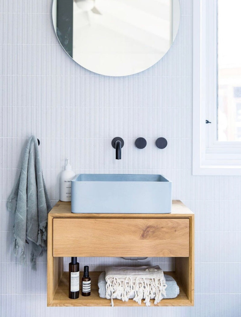 Nood betonnen waskom Vesl vierkant Powder Blue - 40 cm