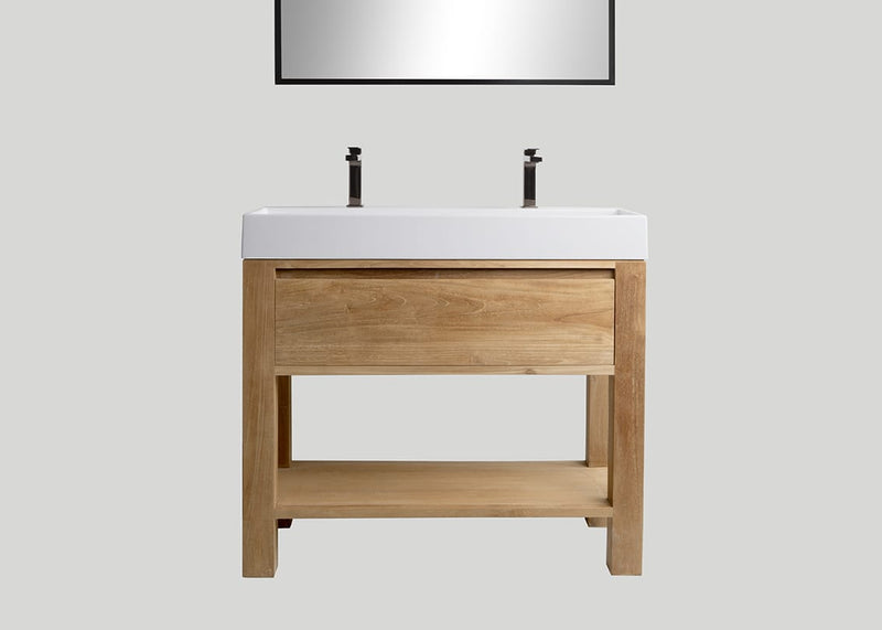 Blend keramiek enkele wastafel Muse glans wit met kraangaten - 100 cm