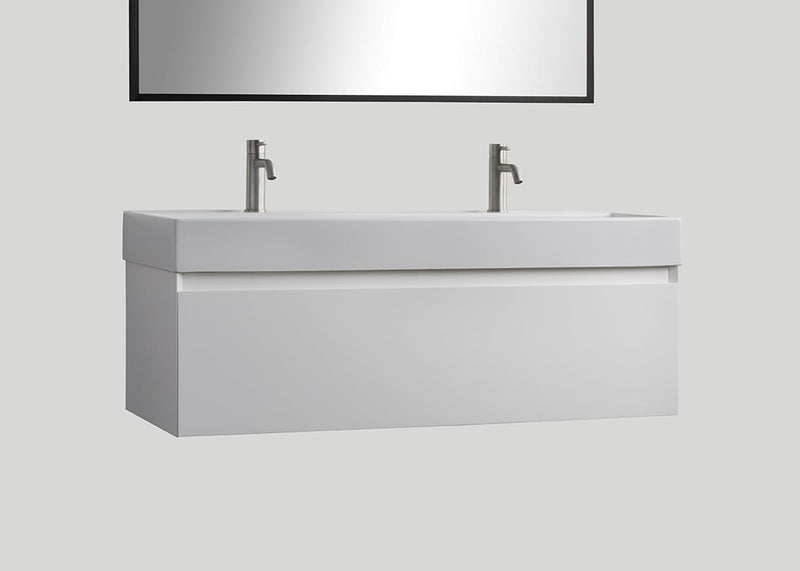 Blend keramiek enkele wastafel Muse glans wit met kraangaten - 100 cm