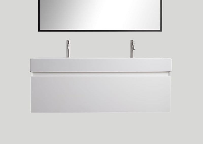 Blend keramiek enkele wastafel Muse glans wit met kraangaten - 100 cm