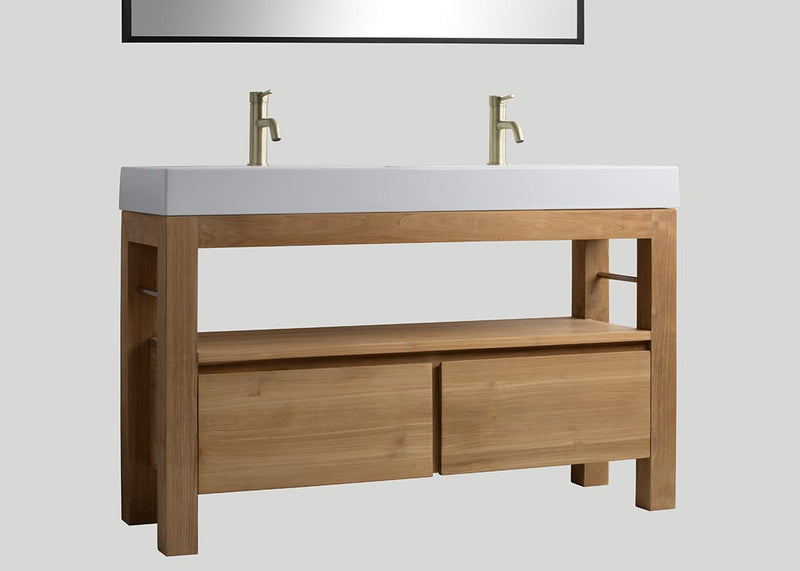 Blend keramiek dubbele wastafel Muse glans wit zonder kraangaten - 140 cm