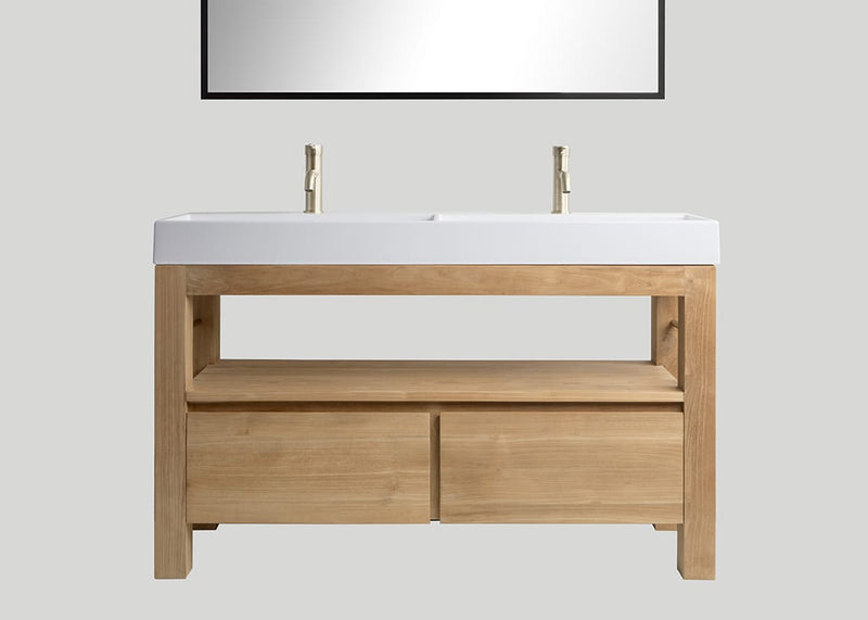 Blend keramiek dubbele wastafel Muse glans wit zonder kraangaten - 140 cm