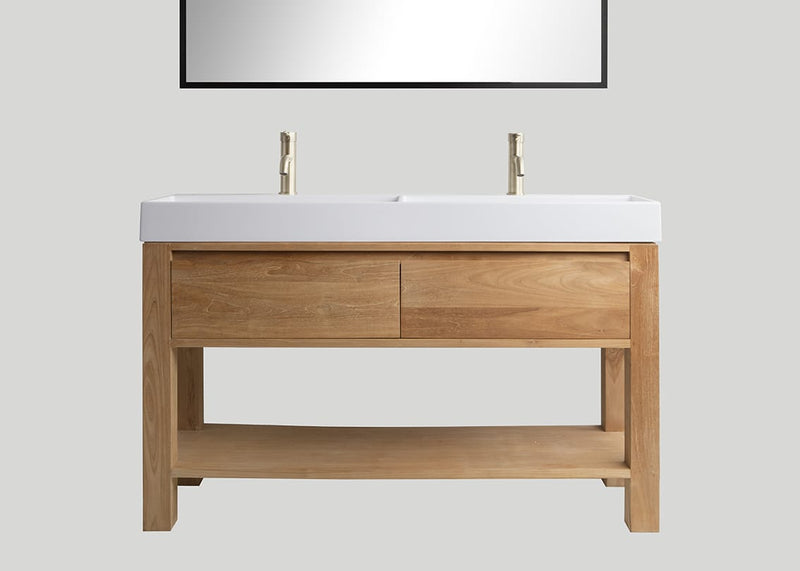 Blend keramiek dubbele wastafel Muse glans wit met kraangaten - 140 cm