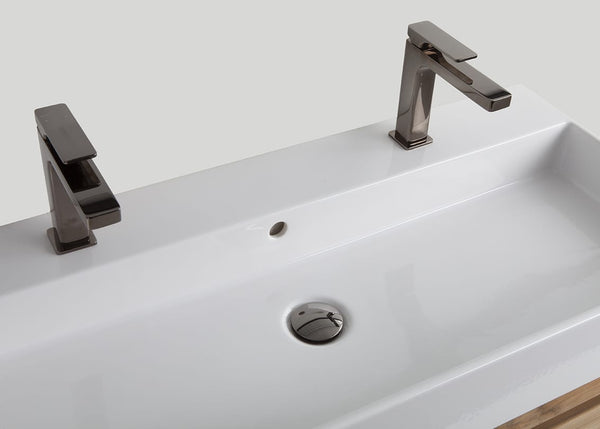 Blend keramiek enkele wastafel Muse glans wit (2 kr.gt) - 120 cm