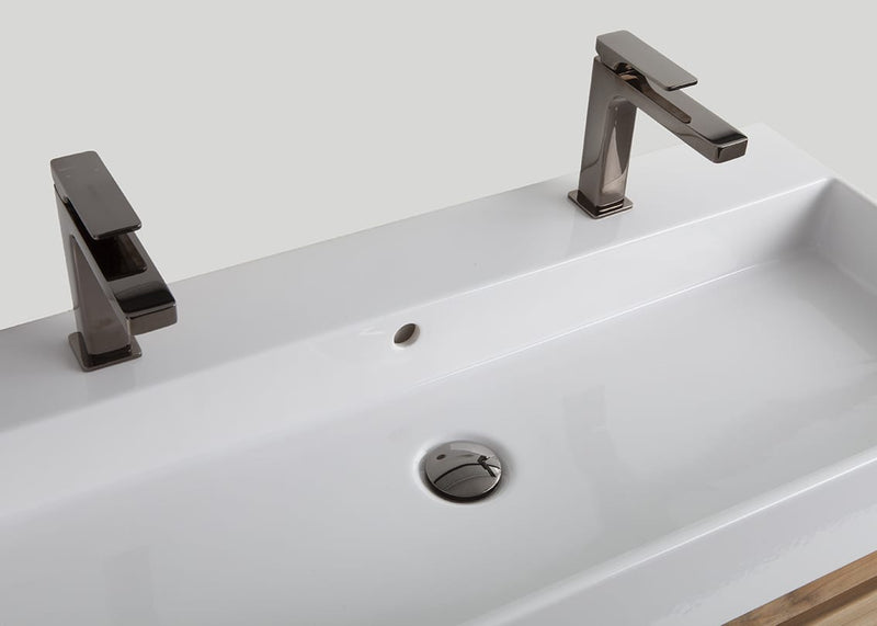 Mastello teak badmeubel Loft (2 lades) en keramiek enkele wastafel glans wit zonder kraangaten - 120 cm