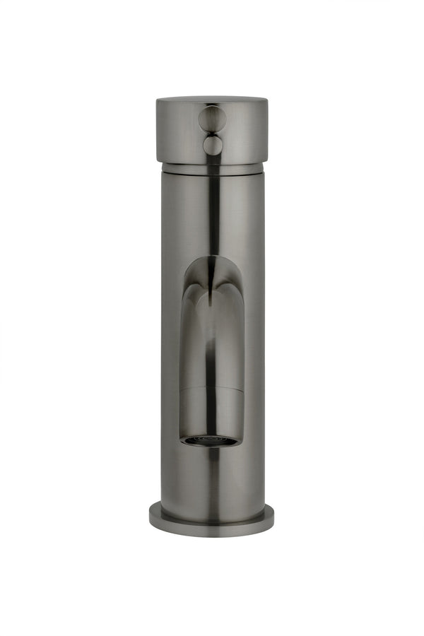 Gun metal PVD wastafelmengkraan met gebogen uitloop van voor