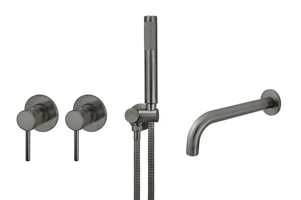 Gun metal PVD baduitloop met handdouche en inbouw mengkranen