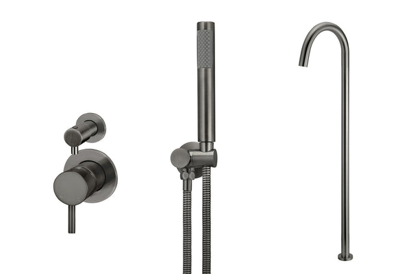 Gun metal PVD vrijstaande badkraan met handdouche en inbouw mengkraan omstel klein