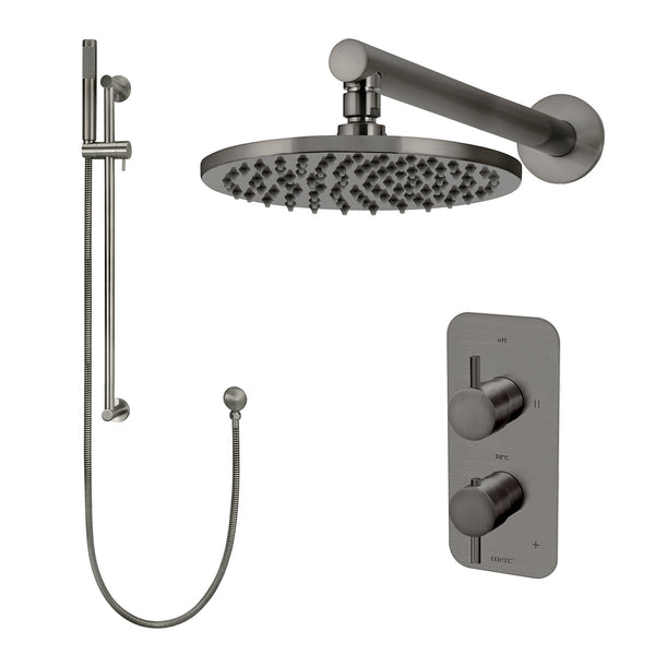 Gun metal PVD inbouw doucheset met glijstang en thermostaatkraan