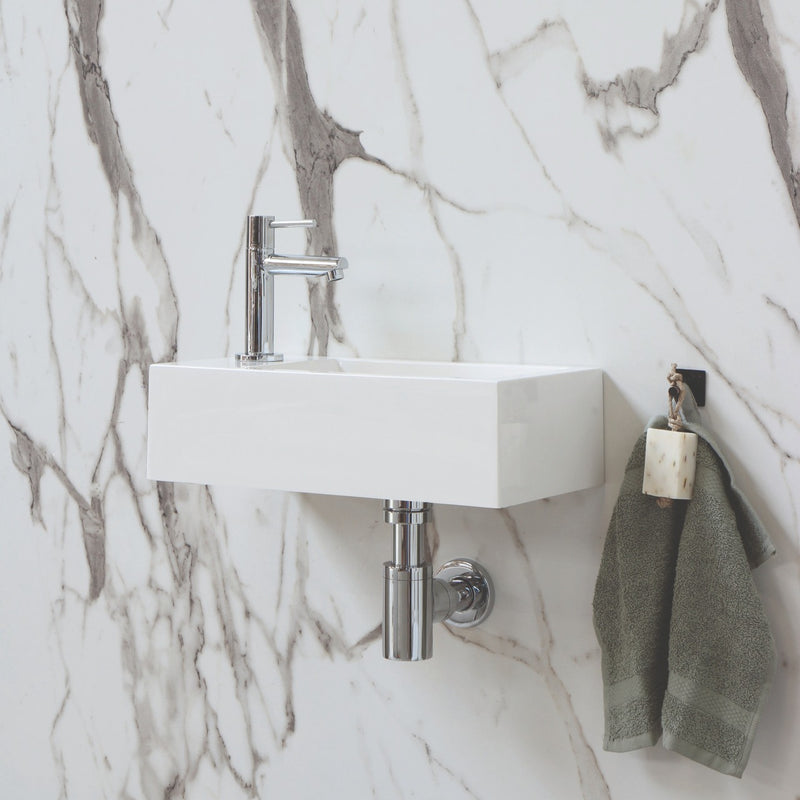 Blend polystone toiletfontein Sens links glans wit met kraangat - 40 cm