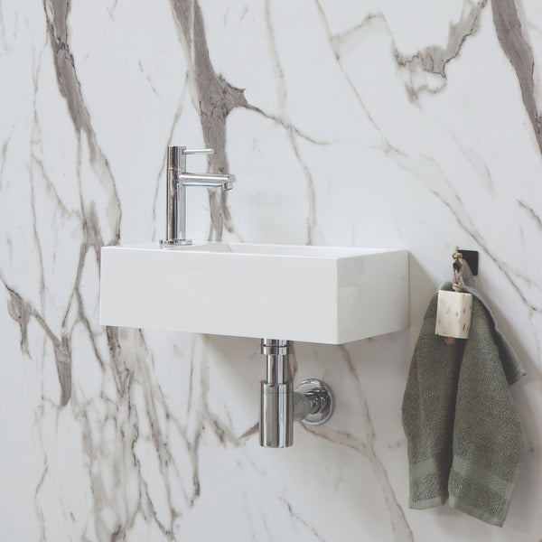 Blend polystone toiletfontein Sens links glans wit zonder kraangat - 40 cm