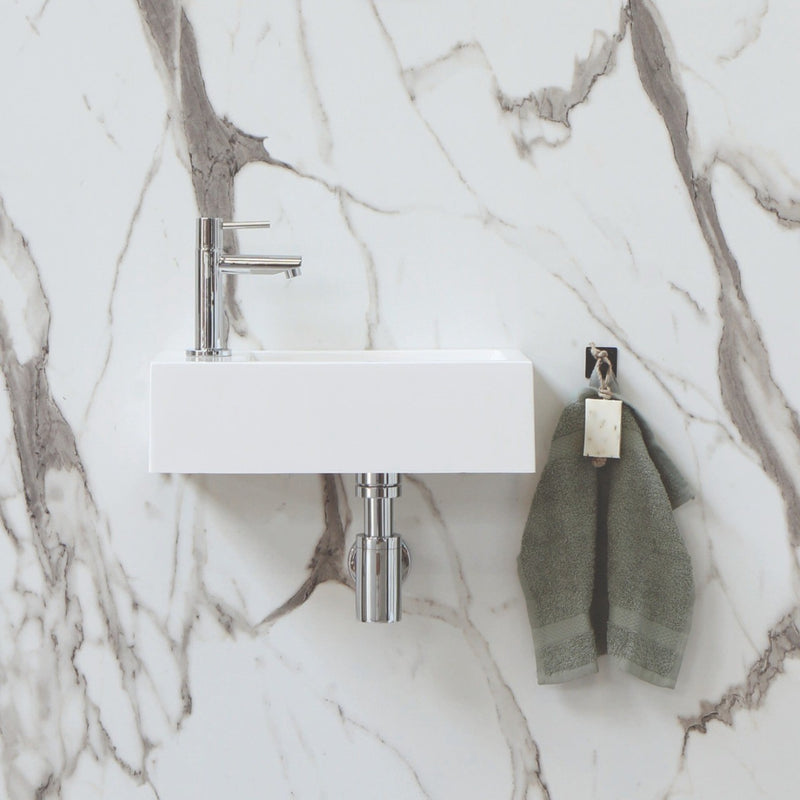 Blend polystone toiletfontein Sens links glans wit met kraangat - 40 cm