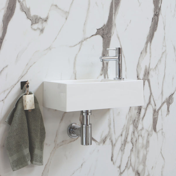 Blend polystone toiletfontein Sens rechts glans wit met kraangat - 40 cm