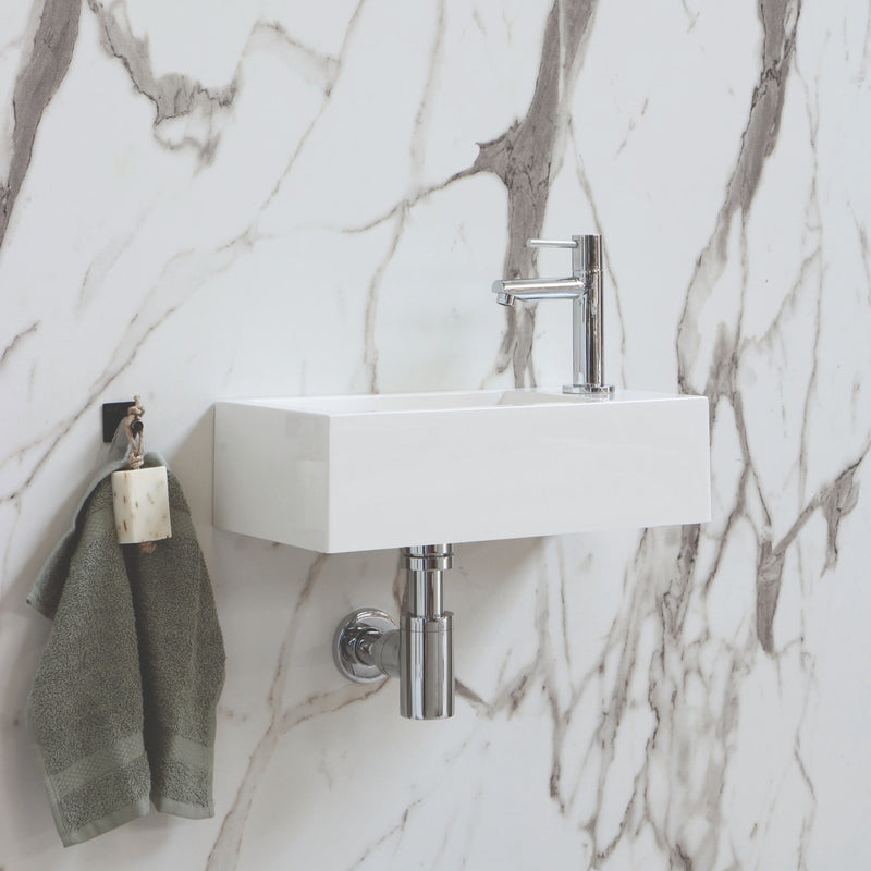 Blend polystone toiletfontein Sens rechts glans wit zonder kraangat - 40 cm