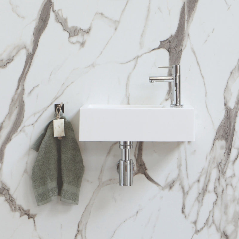 Blend polystone toiletfontein Sens rechts glans wit met kraangat - 40 cm